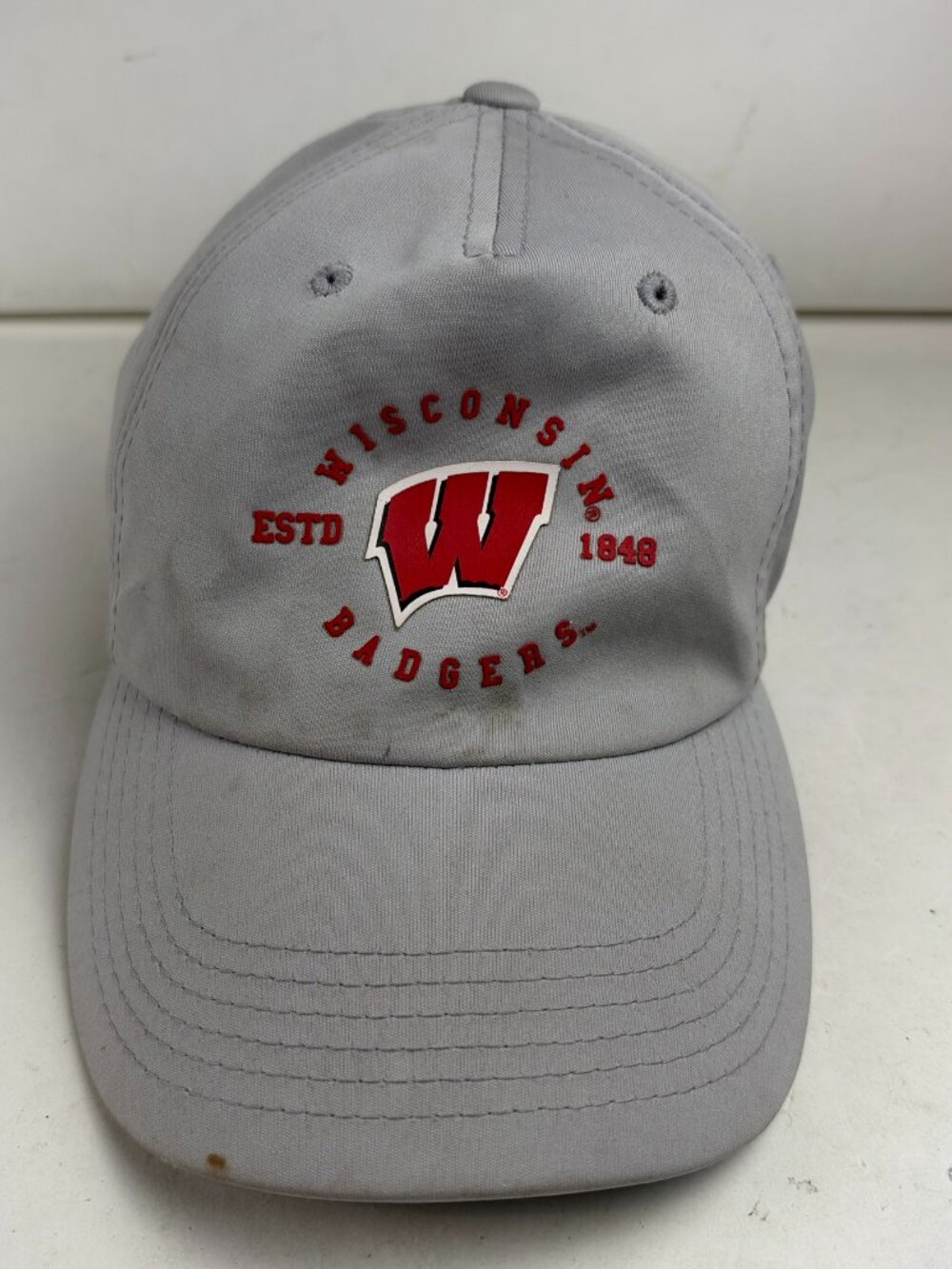 Top Of The World Wisconsin Badgers Hat Cap Gray Adjustable Bucky NCAA Spot Stain